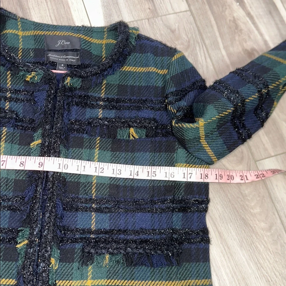 J. Crew lady jacket in lurex plaid tweed fringe blazer jacket size 4 NWT - Picture 6 of 9